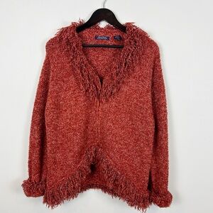 Wind River Whimsical Fringe Sweater Women's Size M/L Orange Full Zip